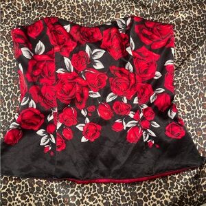 Y2K White House Black Market Gothic Rose Print Strapless Top